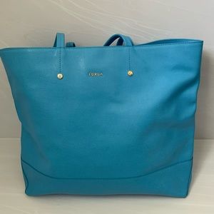 Furla Blue Leather Tote Bag